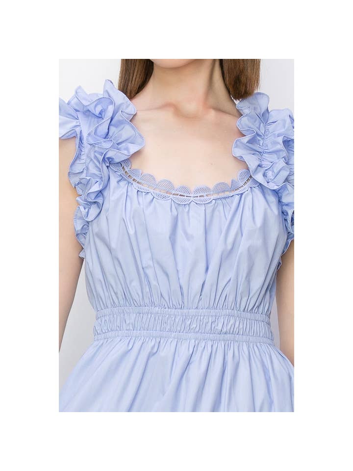 Ruffle Sleeve Midi Dress - Blue