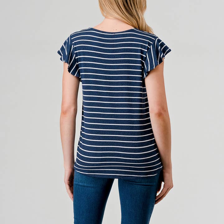 Flutter Sleeve Stripe Top - Navy/White