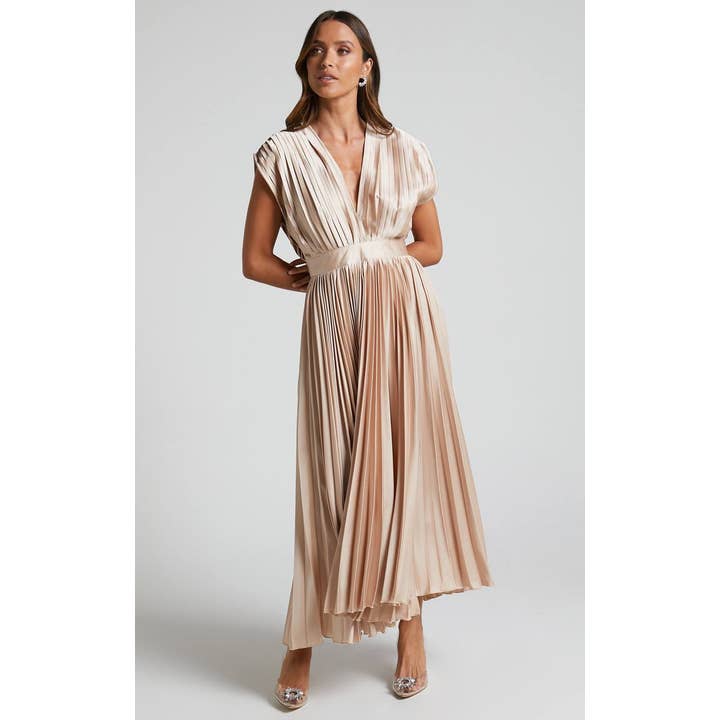 Pleated Midi Dress - Champagne