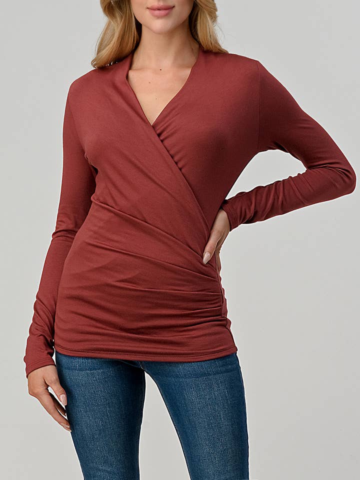 Long Sleeve Wrap Style Top - Red Clay