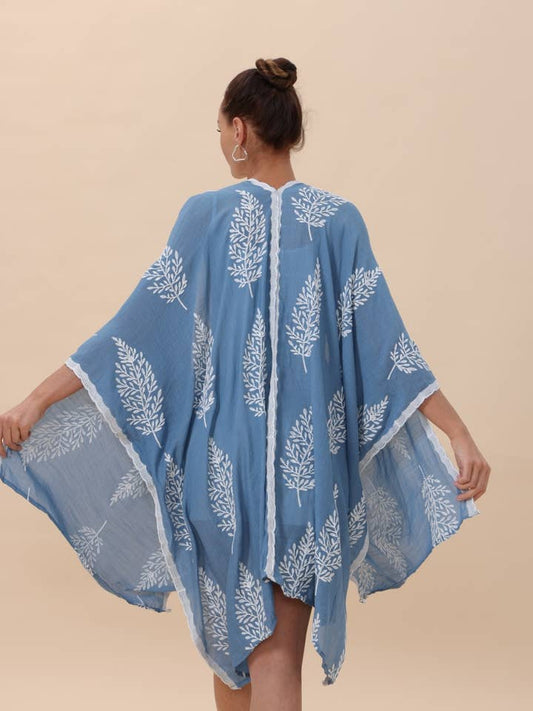Botanical Embroidered Kimono - Blue