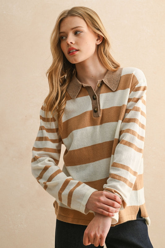 Classic Polo Shirt - Tan/White