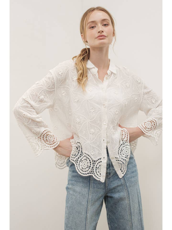 Embroidered Lace Blouse - White