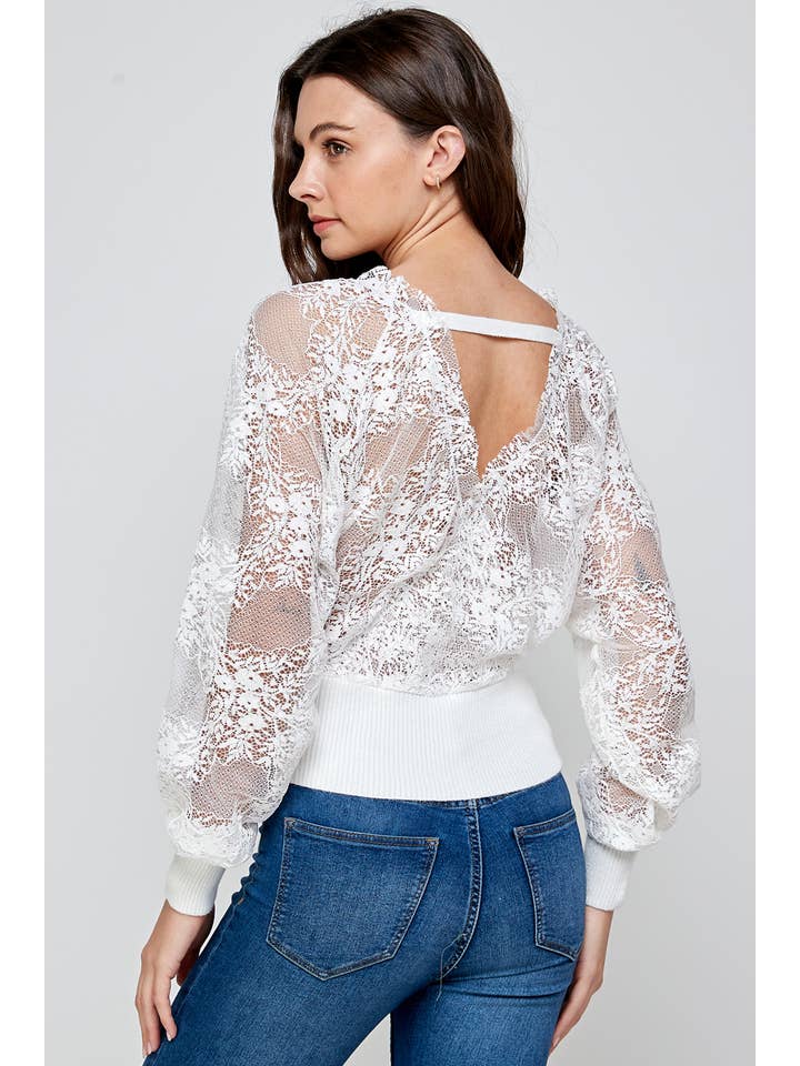 Lace Detail Sweater - White