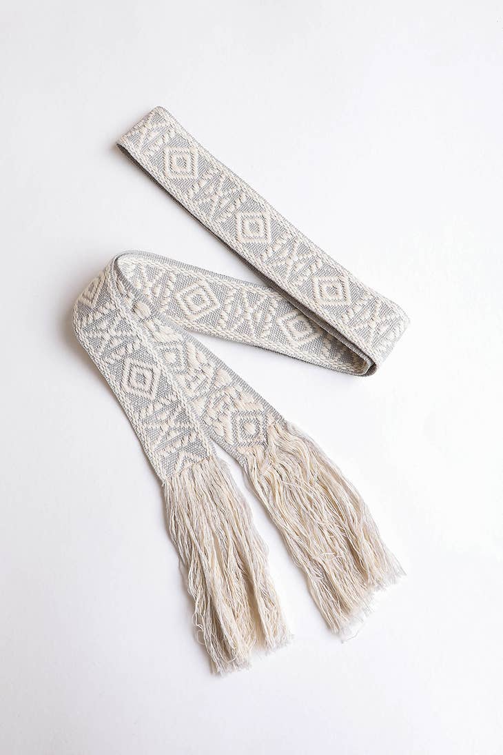 Woven Aztec Waist Tie Belt - Natural