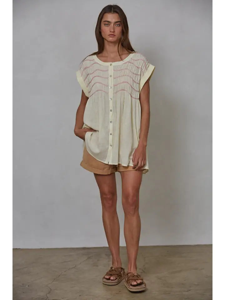 Round Neck Sleeveless Tunic - Cream