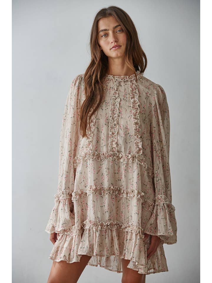 Ruffle Detail Mini Dress - Blush Multi