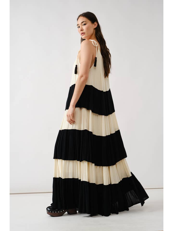 Color Blocked Maxi Dress - Natural/Black