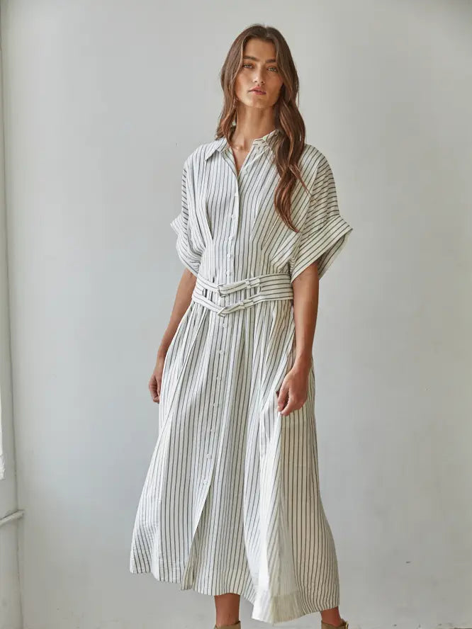Striped Shirtdress - White