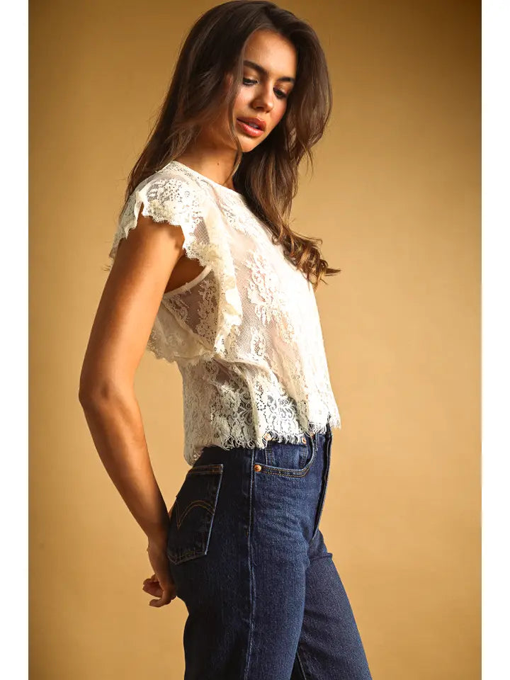 Lace Scalloped Top - Ecru