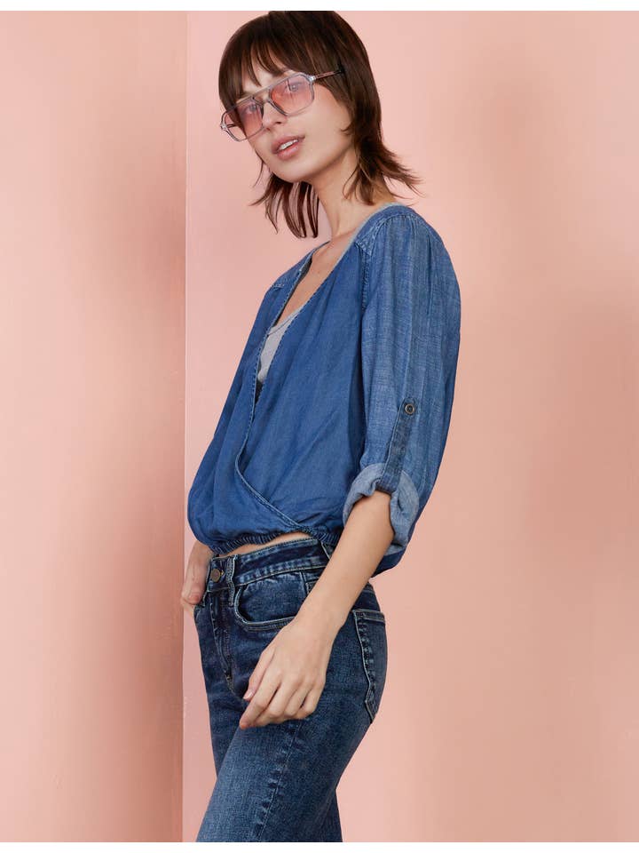 Denim Cross-Front Shirt - West Blue