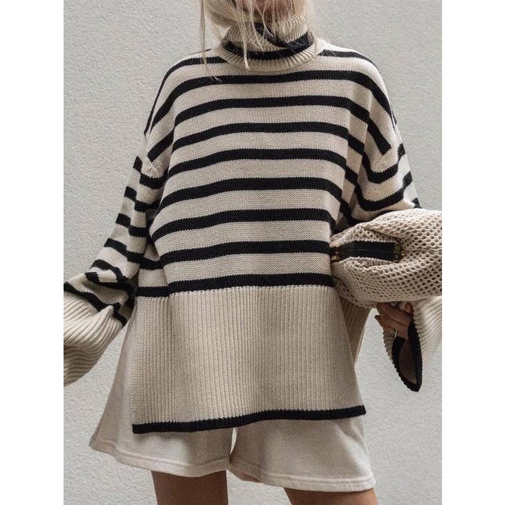 Over Fit Stripe Sweater Top - Ivory