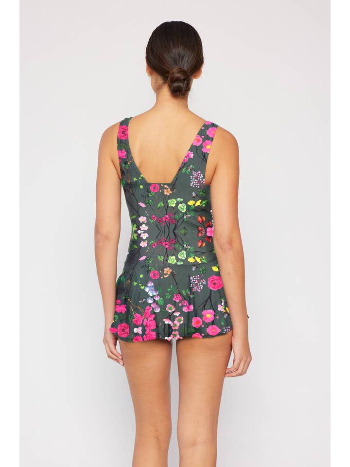 Skirted Maillot Swimsuit - Cherry Blossom Forest