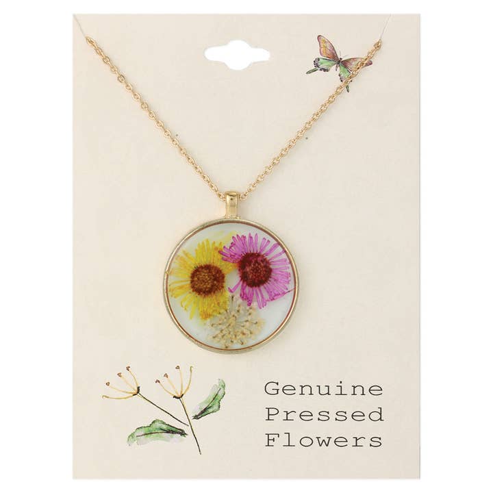 Dried Floral Necklace - Pink and Yellow