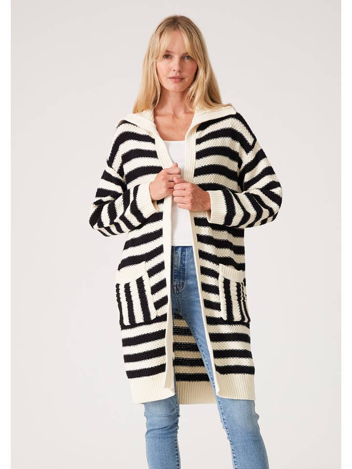 Striped Longline Cardigan - Black/White