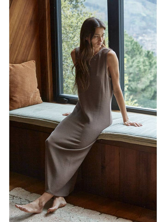 Ribbed Midi Dress - Chocolate