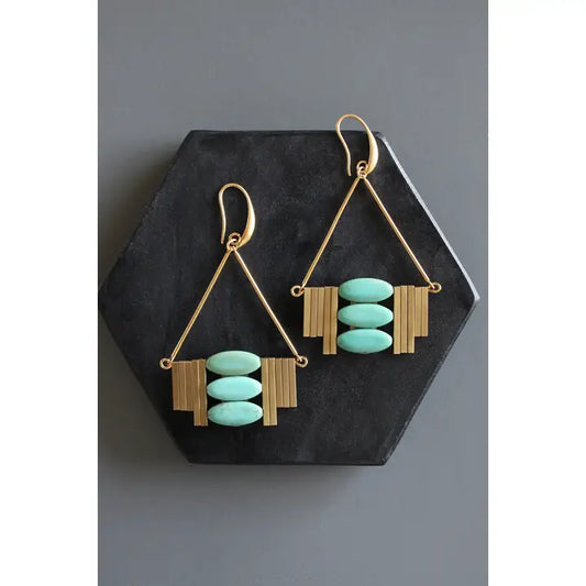 Turquoise and Brass Art Deco Earrings
