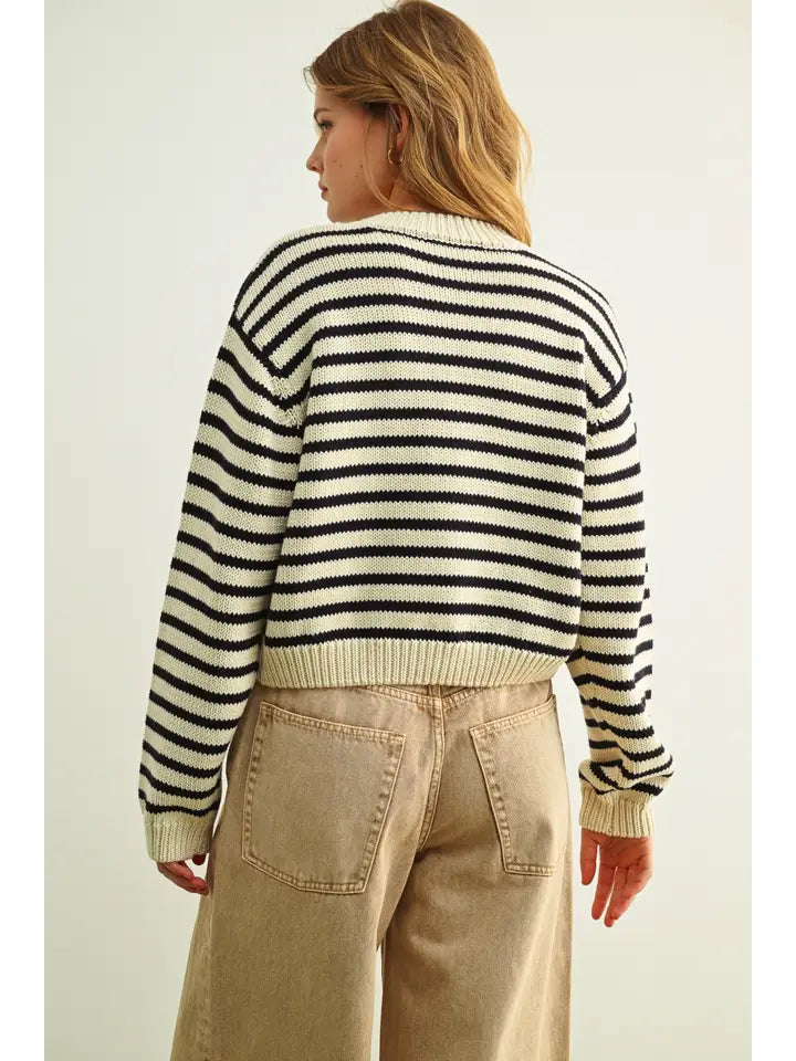Striped Knitted Cardigan - Black/White