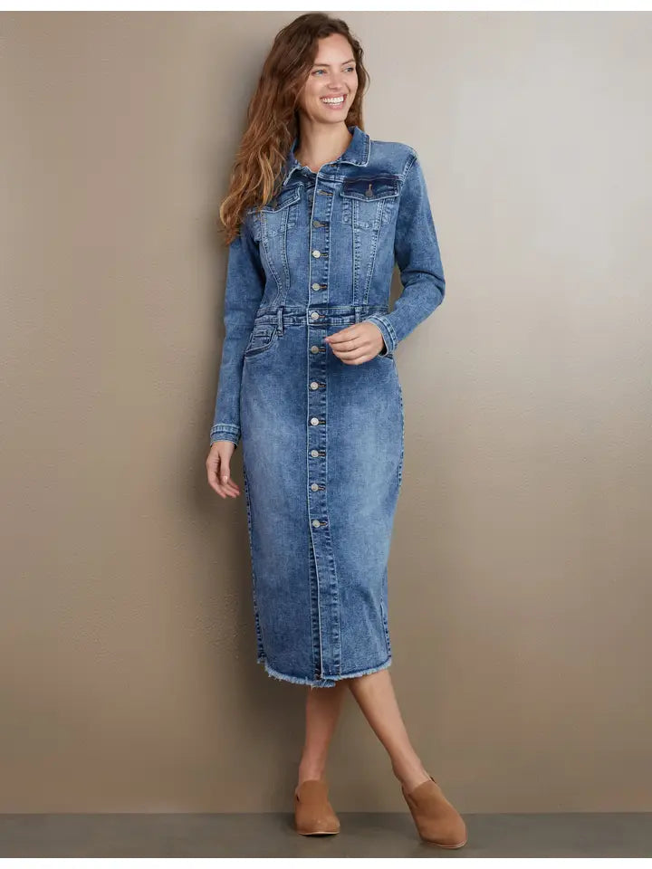 Piece Dyed Denim Dress - Blue