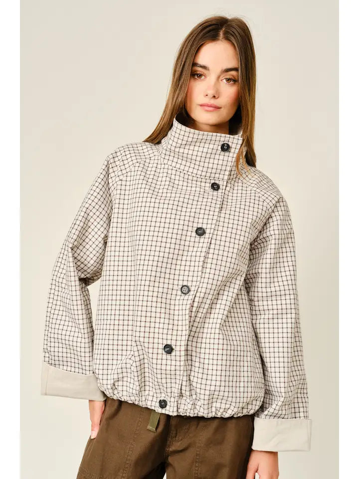 Check Reversible Turtleneck Jacket - Beige