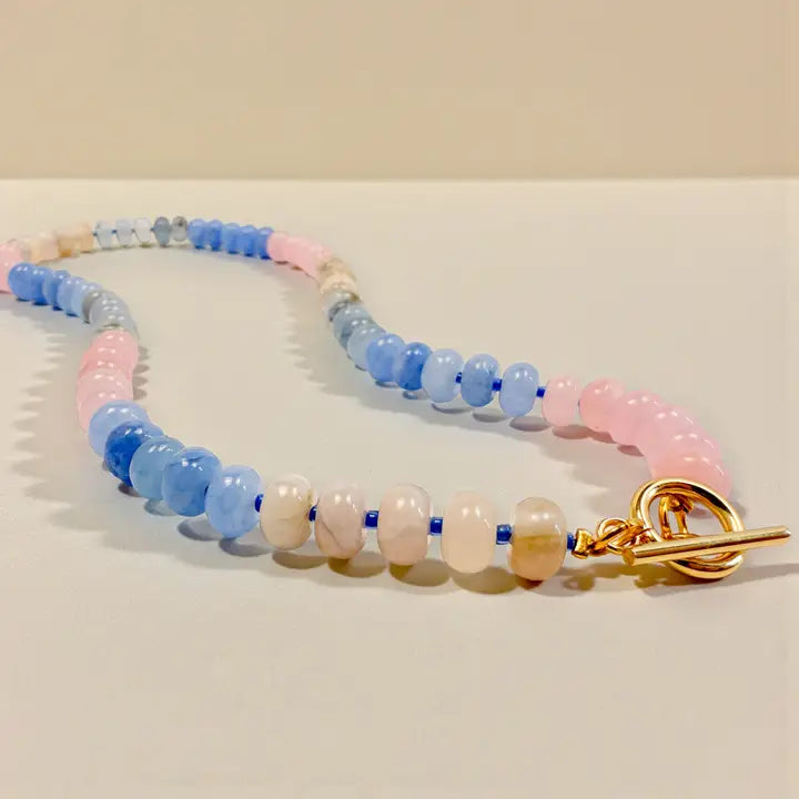 Bold Gemstone Beaded Necklace - Cotton Candy