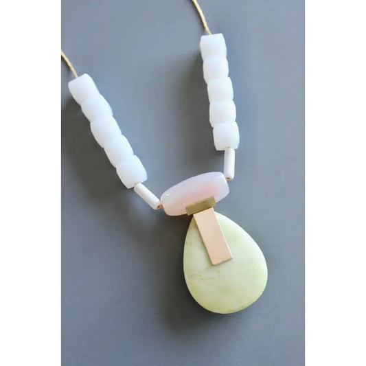 Pink and Lemon Quartz Art Deco Necklace