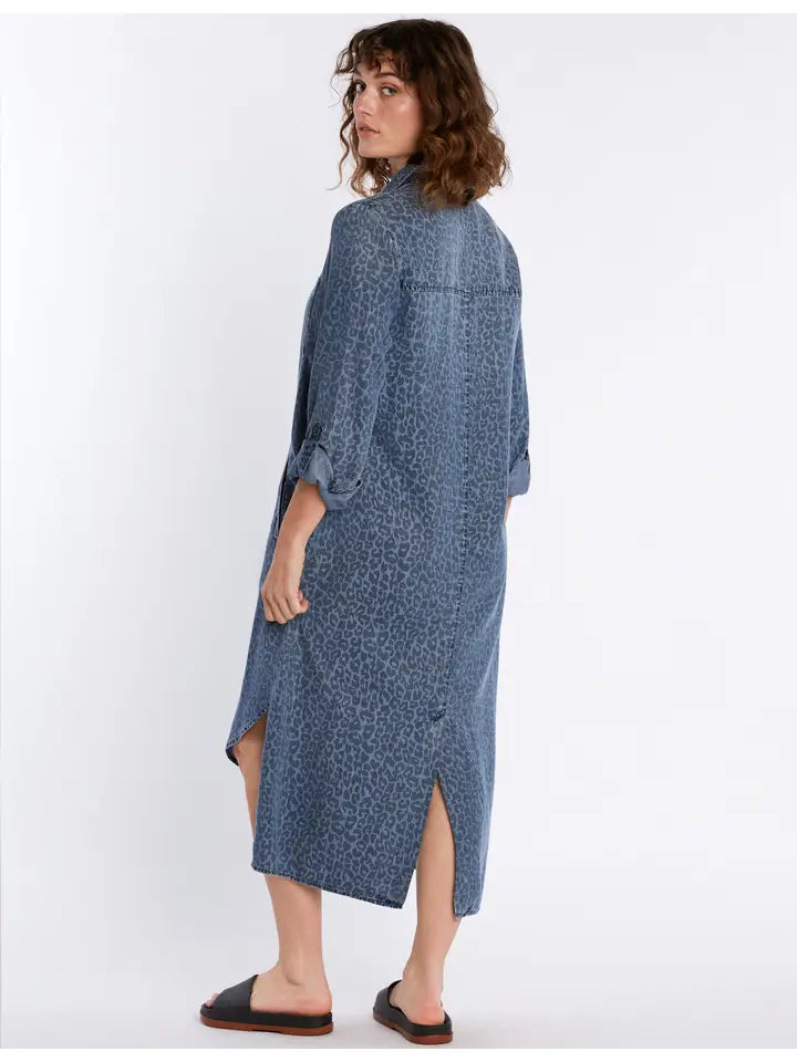 Chill Out Shirtdress - Denim Leopard
