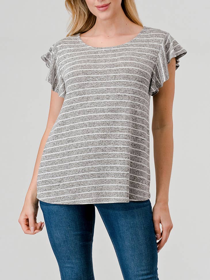 Flutter Sleeve Tee- Heather Grey/White - Final Sale