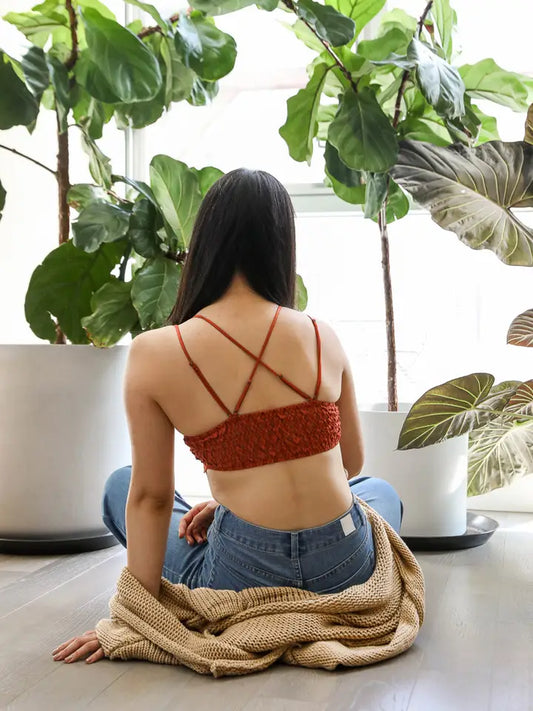 Crochet Lace Longline Bralette - Rust