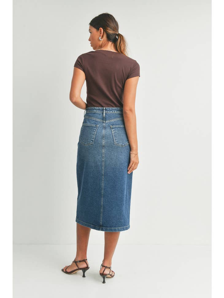 Utility Pocket Midi Skirt - Dark Wash