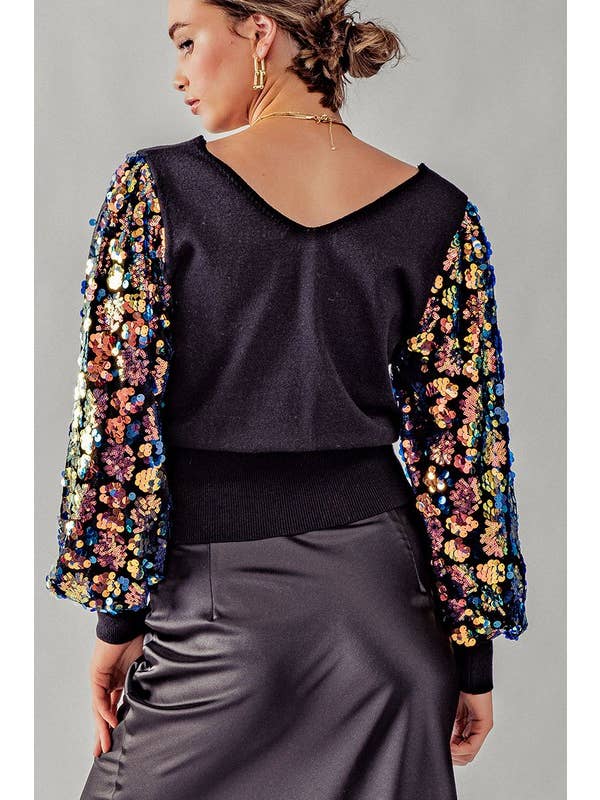 Sequin Puff Sleeves Top - Multi