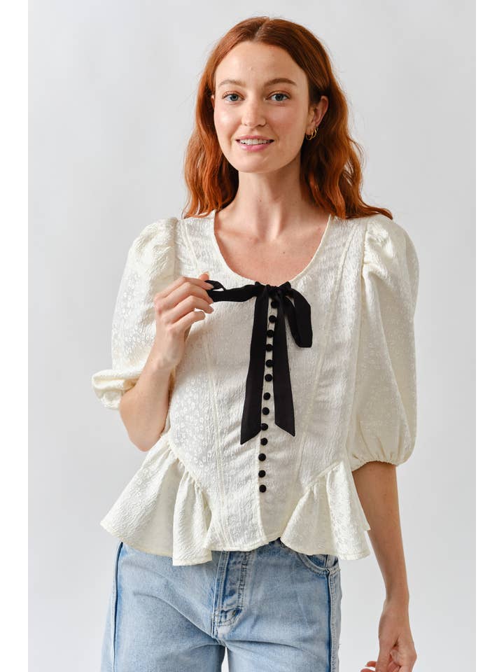 Jacquard Tie Top - Off White