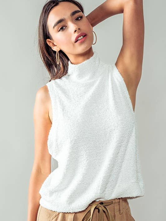 Plush Mock Neck Sweater - White