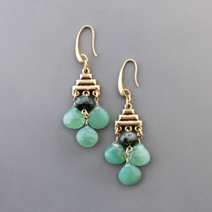 Geometric Green Chalcedony Earrings