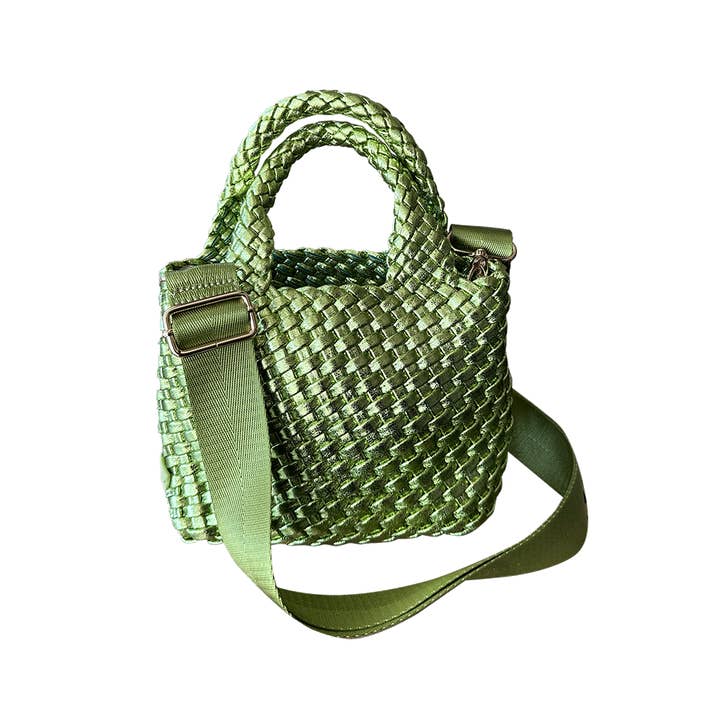 Leah Petite Metallic Woven Tote - Lime