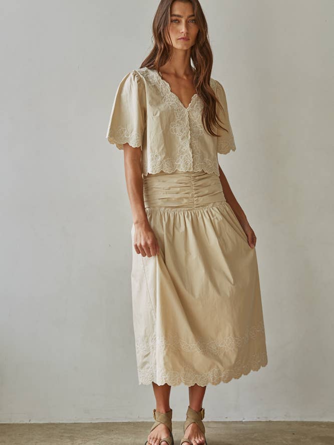 Woven Floral Embroidered Top - Natural