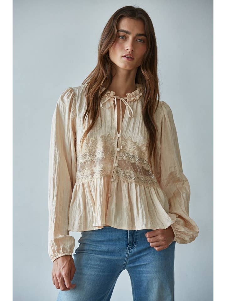 Lace Detail Blouse - Beige