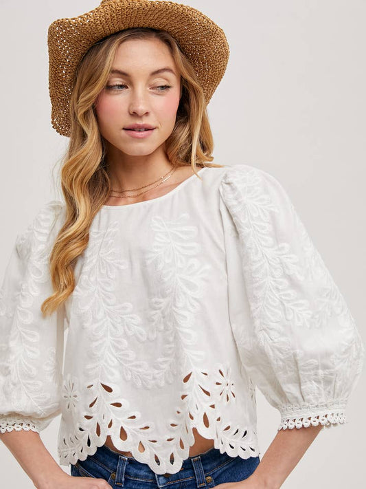 Lace Cut Out Top - Ivory