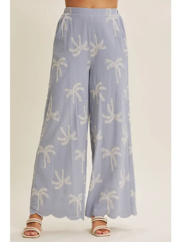 Embroidered Pants - Sky Blue