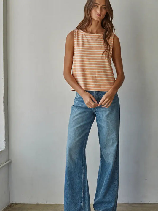 Striped Knit Tank - Coral