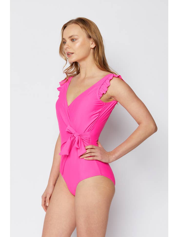 Ruffle Wrap Tie Swimsuit - Pink
