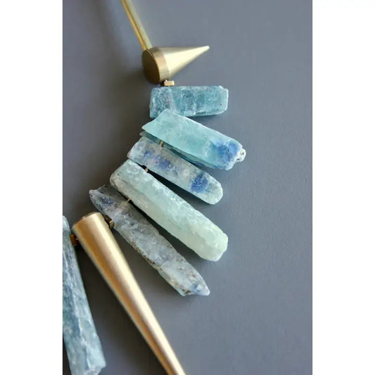 Kyanite and Brass Geometric Necklace