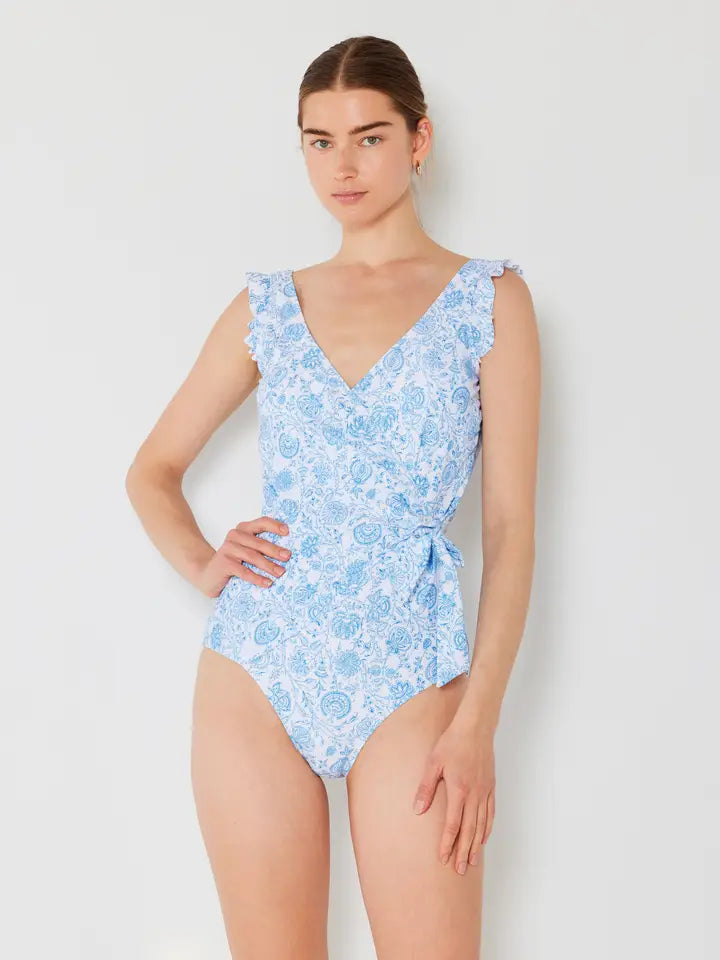 Ruffle Wrap Tie Swimsuit - Thistle Blue