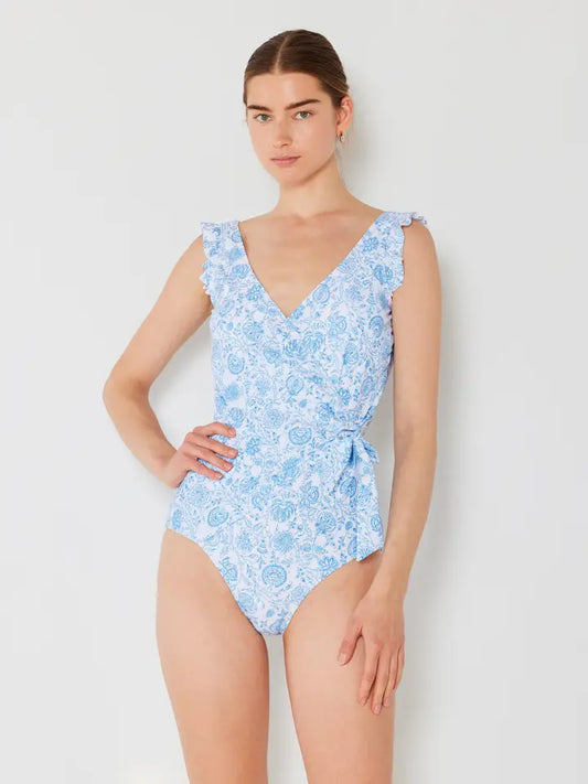 Ruffle Wrap Tie Swimsuit - Thistle Blue