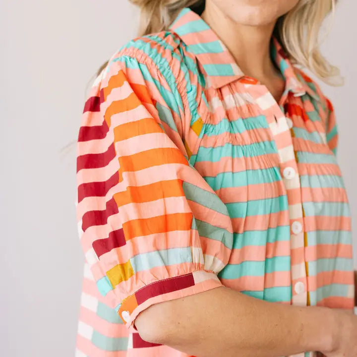 Oasis Dress - Apricot Colorful Stripe