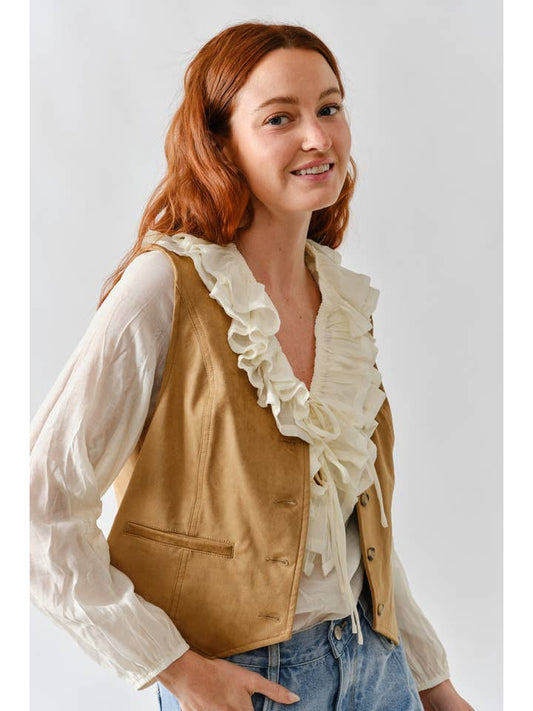 Suede Tuxedo Vest - Camel