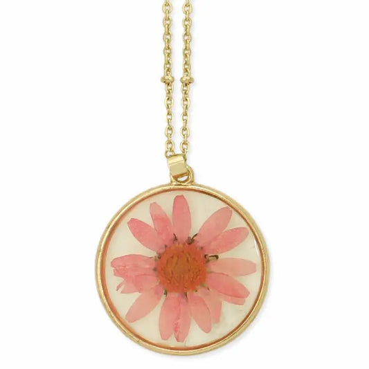 Dried Floral Necklace - Cottage Floral Pink Chrysanthemum