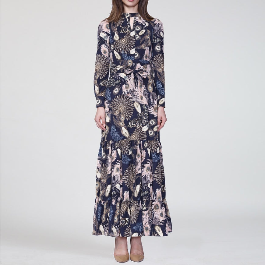 Feather Print Maxi Dress - Multi