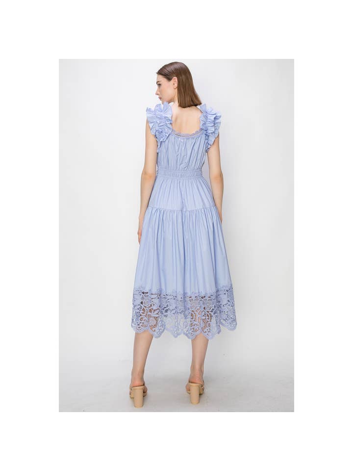 Ruffle Sleeve Midi Dress - Blue