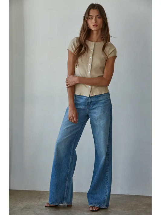 Ribbed Cardigan Top - Beige